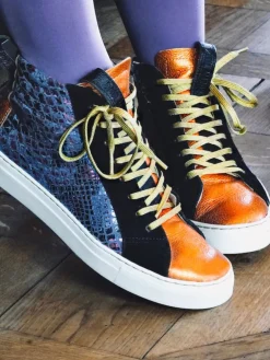 PAUL MARIUS Pm001 - Baskets Montantes|PM001 - Python Abysse / Orange Métallisé