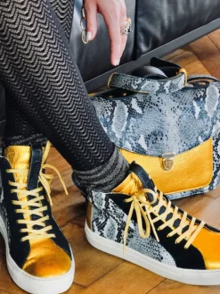 PAUL MARIUS Pm001 - Baskets Montantes|PM001 - Python Granit / Jaune Métallisé